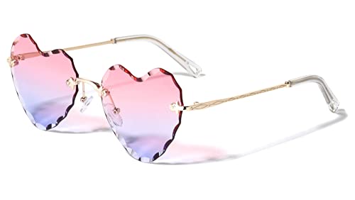 GLO - Rimless Diamond Edge Cut Lens Heart Shape Sunglasses