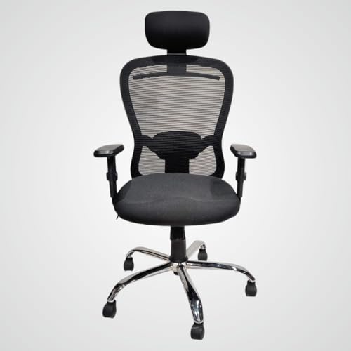 Image of Ergonomic Office Chair with Headrest, Mesh Back, Adjustable Arms, Chrome Base, Black
