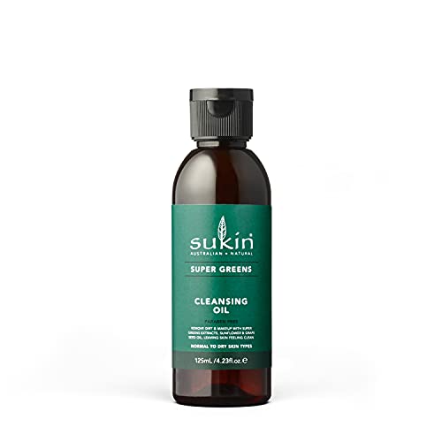 Sukin Super Greens Reinigungsöl für das Gesicht, 125ml, entfernt sanft Make-up und Schmutzpartikel, mit Grünkohl, Spirulina, Chiasamenöl und Acai, für Gesicht und Augenpartie, vegan Cover