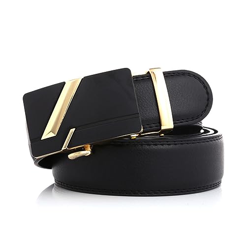 Men Imitation Leather Belt with Automatic Buckle Adjustable Casual Jeans Strap for Everyday Wear Stylish Alloy Buckle Design4