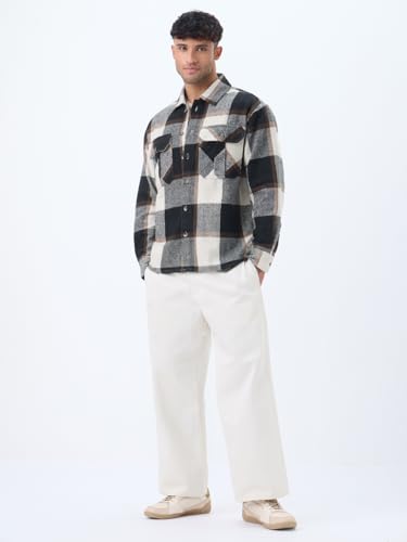 Image of The Souled Store Plaid: Men and Boys Full Sleeves Spread Collar Cotton Twill Warm Durable Heavy Winter Oversized Shackets