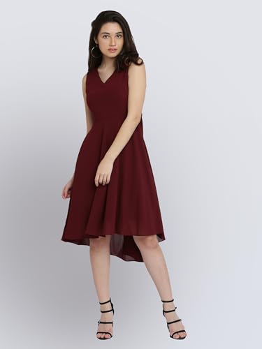 Image of Miss Chase Women's Round Neck Sleeveless Floral Ruffled GatheKnee-Long Skater Dress