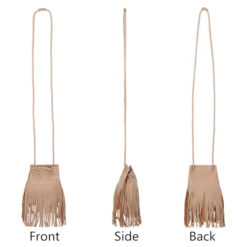 Image of Women Leather Fringe Messenger Bag Mini Hobo Crossbody Tassel Shoulder Bags