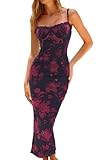 CHYRII Women 2025 Summer Spaghetti Straps Floral Maxi Dress Bodycon Party Wedding Guest Dress Purple...