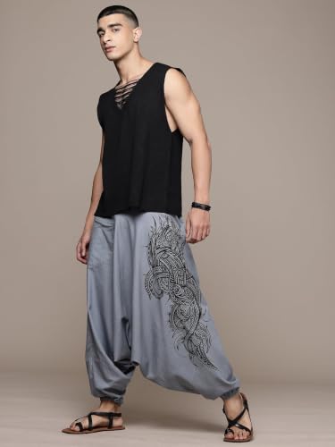 Image of The Veshti Company Printed Harem Pants for Men's Cotton Hippie Style Baggy Boho Yoga Pajama Pant with Pocket