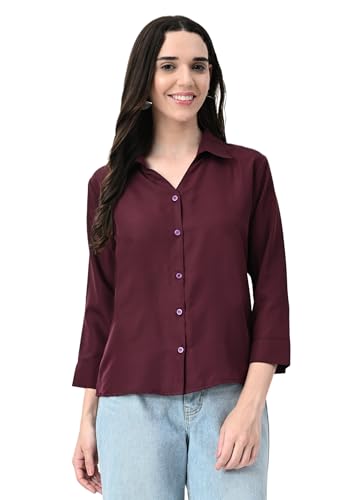 Image of FUNDAY FASHION Women's Crepe Casual Regular Fit Solid V Collered Shirt (Pack of 2)