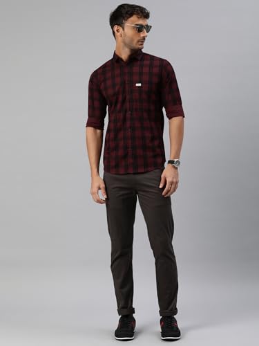 Image of Majestic Man Men Small Checkered Slim Fit Cotton Casual Shirt