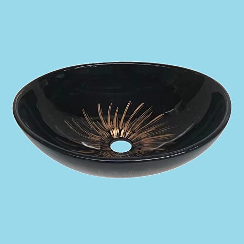 Image of Designer Table Top Premium Counter Wash Basin Glossy Finish Black Sink for Bathroom (16 x 14 x 6 Inch)