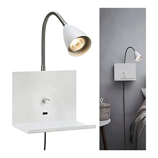 Vägglampa vägglampa väggmonterad läsningsljus med hyllor och Usb Laddningsport, Plug in Cord Wall Sconce Väggmonteringslampa, Gooseneck Sconce Flexibel Ljus Vägglampa Justerbar Vinkel Bedside Reading