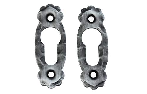 UHRIG Rosace ovale en fer forgé 2 pièces pour serrure PZ, couvercle de trou de serrure, ferrure ancienne pour par exemple porte d’entrée, portail de jardin, etc.