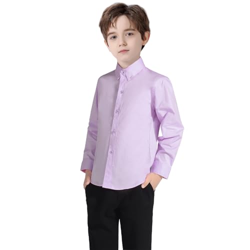 Image of Boys' Button Down Dress Shirts Kids Long Sleeve Solid Collared Uniform Shirt for Toddler Boy (Size 2T-20)