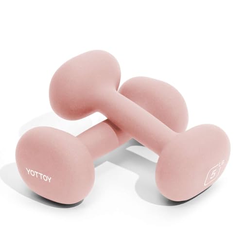 YOTTOY Dumbbell Set of 2,2-15 Pound Hand Weights for Women, Non-Slip Hand Weights for Home Gym, Strength Training, and Full-Body Workouts (Pink, 5LB-Pair)