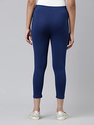 Image of GO COLORS Girls Solid Mid Rise Slim Fit Cropped Leggings