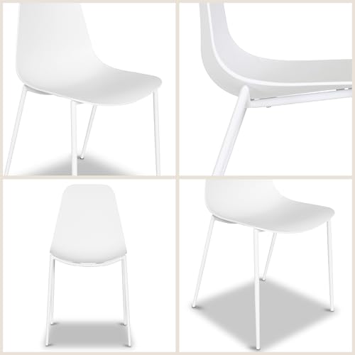 Image of POLY & BARK Isla Modern Dining Chairs Set of 4 - Mid Century Modern Plastic Dining Chair with Metal Legs - Kitchen & Dining Room Chairs - Indoor /Outdoor - White