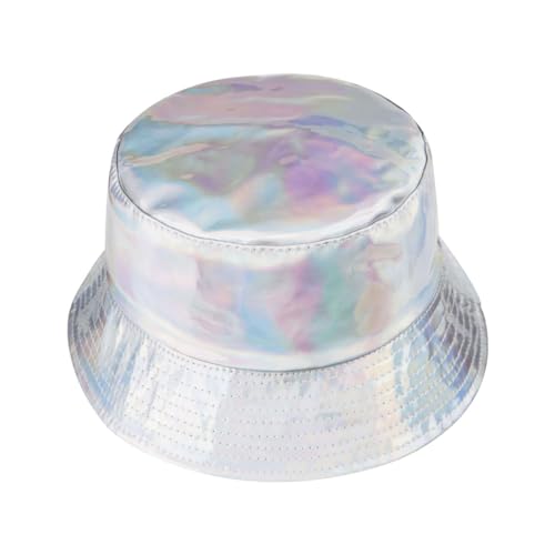 Image of Unisex Black Bucket Hat Waterproof Rain Hat Reversible Shiny Rave Bucket Hat for Concert Festival