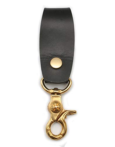 Ruth&Boaz Handmade Italian Vegetable Leather Belt Loop Keychain Keyring (B-black-brass)