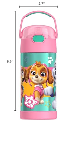 Image of THERMOS FUNTAINER Water Bottle with Straw - 12 Ounce - Kids Stainless Steel Vacuum Insulated Water Bottle with Lid, Paw Patrol Girl