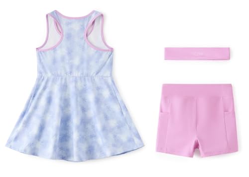 Image of Disney Frozen Elsa Princess Stitch Minnie Girls Tennis Dress Sleeveless Golf Outfit with Shorts Pocket & Headband 2-9 Years
