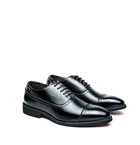 Single Season Dress Oxford for Men Lace Up Brogue Embossed Round Toe Microfiber Leather Anti-Slip Rubber Sole Block Heel Resistant Non Slip Prom Very Popular Among Young People