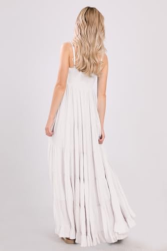 utcoco Women's Spaghetti Straps Maxi Dresses Back Smocked Sleeveless Tiered Swing Flowy Boho Long Sundress4