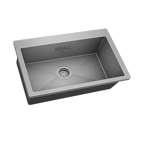 Image of Nirali Kitchen Sink Square 27 inchx21 inchx9 inch Morgan | 304 Grade Stainless Steel | Handmade Single Bowl Sink with Waste Coupling | 25 Yrs Warranty on Product by Brand (Morgan 27x21)