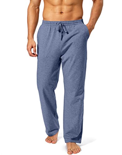 Pudolla Men\'s Cotton Yoga Sweatpants Athletic Lounge Pants Open Bottom Casual Jersey Pants for Men with Pockets (Navy Heather 3X-Large) - Thumbnail 2