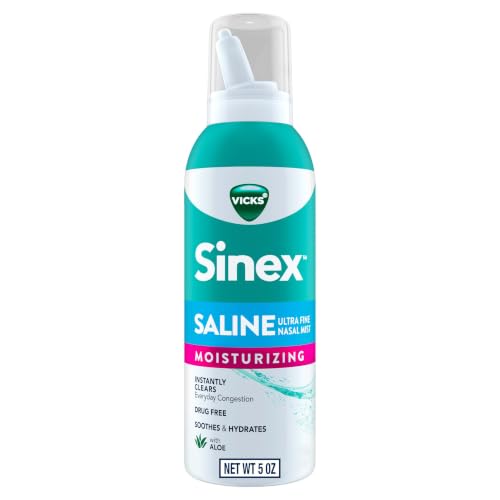 Sinex Saline by Vicks Moisturizing Nasal Spray, with Aloe, Drug Free Ultra Fine Mist, Clear Everyday Sinus Congestion Fast, Clear Mucus from a Cold or Allergy, 5.0 fl oz - image 1