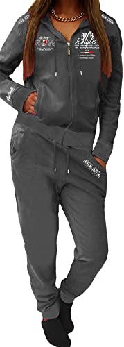 RMK Damen Jogginganzug Trainingsanzug Hose Jacke Streetwear Hausanzug Fitnessanzug A.2258 (36 Anthrazit)