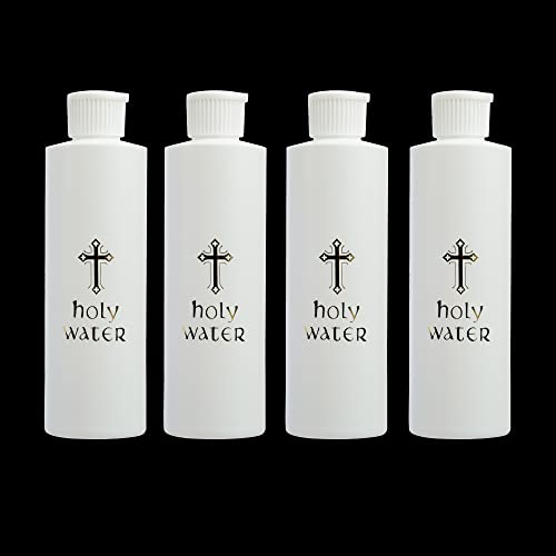 baptism water container - RONRONS 4 Pieces Gold Cross Refillable Holy Water Bottles Containers, 250ml White Round Flip Spout Catholic Christian Plastic Decorative Bottle, Halloween Baptism Easter Party Favor Church Accessories