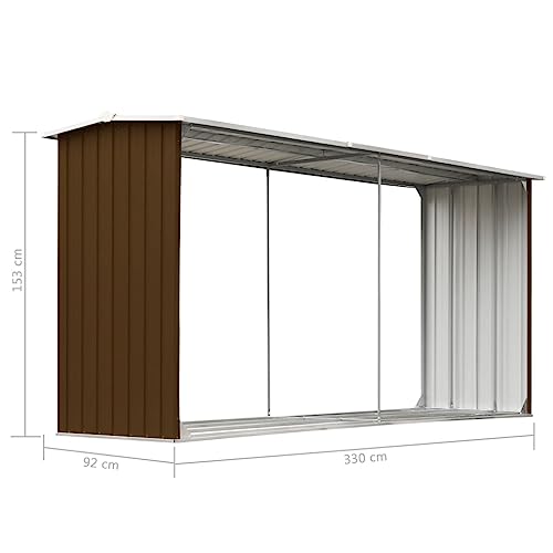 Vidaxl Capannone Da Giardino Aperto Ventilato Robusto Stabile Capanno Legname Struttura Per Legna Da Ardere In Acciaio Zincato 330X92X153 Cm Marrone - 6
