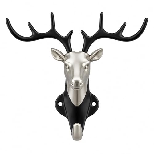 Image of Deer Head Wall Key Holder, Zinc Alloy Hanging Hooks for Keys & Accessories, Multipurpose Key Hanger Stand for Home Decor, Entryway Organizer, Satin Black Finish - Pack of 1