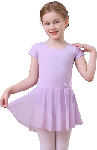 Image of MdnMd Girls Toddler Ballet Leotard with Skirted Short Sleeve Dance Gymnastic Ballerina Ballet Outfit Dress
