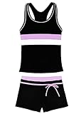 PROALLO Girls Bathing Suits Two Piece Vest Style Swimsuit with Boyshort Tankini Swimwear Black