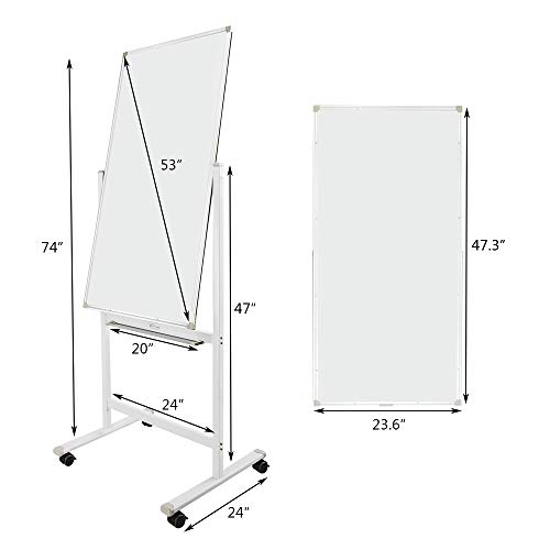 Showmaven 48 X 24 Inch Mobile Whiteboard 360°Double-Sided Magnetic Dry Erase Board,74"H With Stand On Rolling Wheels With Brake,Portable Chalkboard For Office Home Meeting Teaching(White) #TOP5