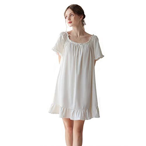Women's Cotton Nightgowns Vintage Lightweight Gown Sets Short Sleeve Princess Nightdress