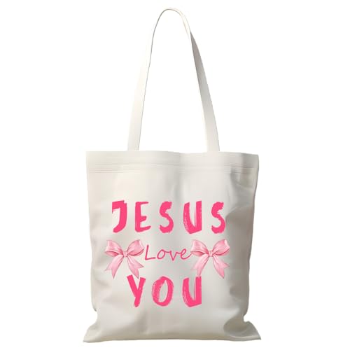 TNDEA Jesus Pink Bible Canvas Tote Bag Gifts for Mom Female Coworker Sister,Reusable Canvas Cute Shoulder Bag for Grocery, Shopping, Beach & Daily Use