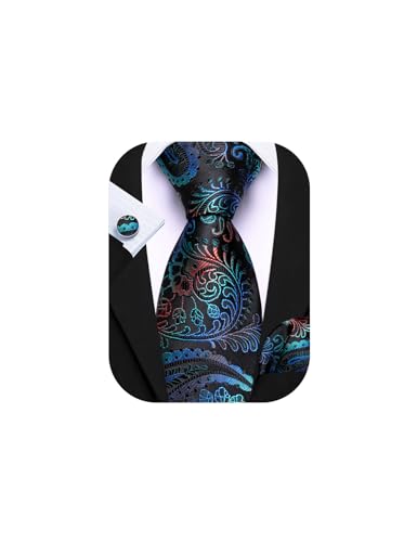 Image of Barry.Wang Paisley Tie Fashion Set Hanky Cufflinks Neckties for Men Woven Silk
