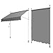 BMOT Toldo Portátil Balcón Patio Toldo Manual Plegable de Aluminio Altura Ajustable con Manivela para Jardín Terraza Exterior, Protección Solar, 350 * 120 * 200-300 cm, Ceniza