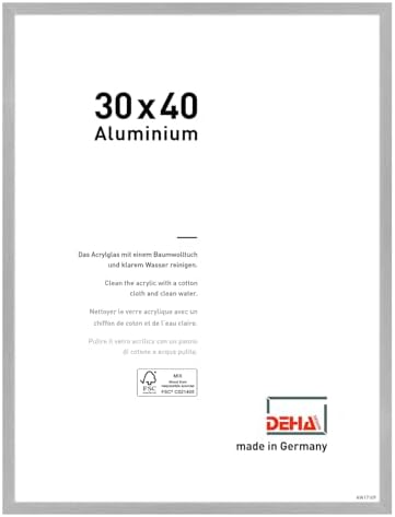 DEHA Design Photo Frame A1, 59.4x84.1cm, Aluminium Picture Frame A1 with Shatterproof Acrylic Glass and Push and Turn Clips - Tribeca Frosted Silver