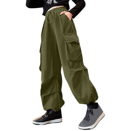 Cargo Pants for Girls Casual High Waisted Drawstring Loose Fit Pockets Kid Cargo Sweatpants Baby Clothes Girl Winter
