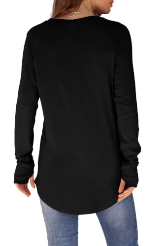 Image of XIEERDUO Womens Tunic Tops to Wear with Leggings Long Sleeve Thumb Hole Shirts Crew Neck Curved Hem