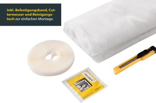 Schellenberg 50328 Fliegengitter für Dachfenster mit Reißverschluss, Insektenschutz, 150 x 180 cm, UV-stabil, einfache Montage ohne bohren, inkl. Klebestreifen, Weiß