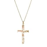 Vonluxy Silver Cross Necklaces for Women-Pressed Flower Cross Pendant Christian Jewelry Necklace Gifts for Women Mother Friends Sister,Pink
