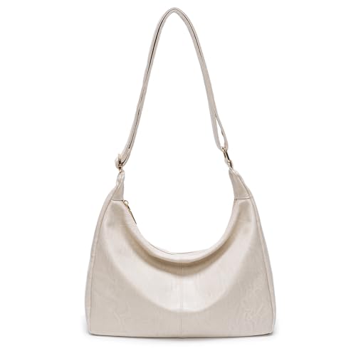 Image of Slouchy Shoulder Bag for Women, Foldable Crossbody Hobo Purse in PU Leather | Adjustable strap, polycotton lining, five organized pockets, fits up to a 12.9-inch tablet