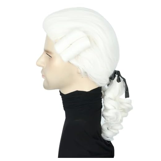 Topcosplay Pelucas para hombre barroco Juez Judge rizadas con trenza blanca noble marqués peluca de carnaval