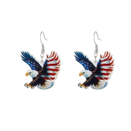 Patriotic American Flag Eagle Earrings Red White Blue Dangle Earrings for Women 4th of July Statement Jewelry Hypoallergenic Ear Hooks (Eagle)