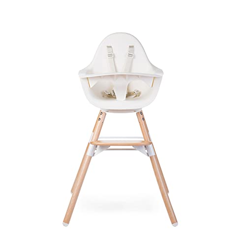 Childhome Evolu One.80° 2 in 1 Baby High Chair with 180° Swivel, Adjustable Height Baby High Chair, Sleek Modern with Beechwood Legs, White