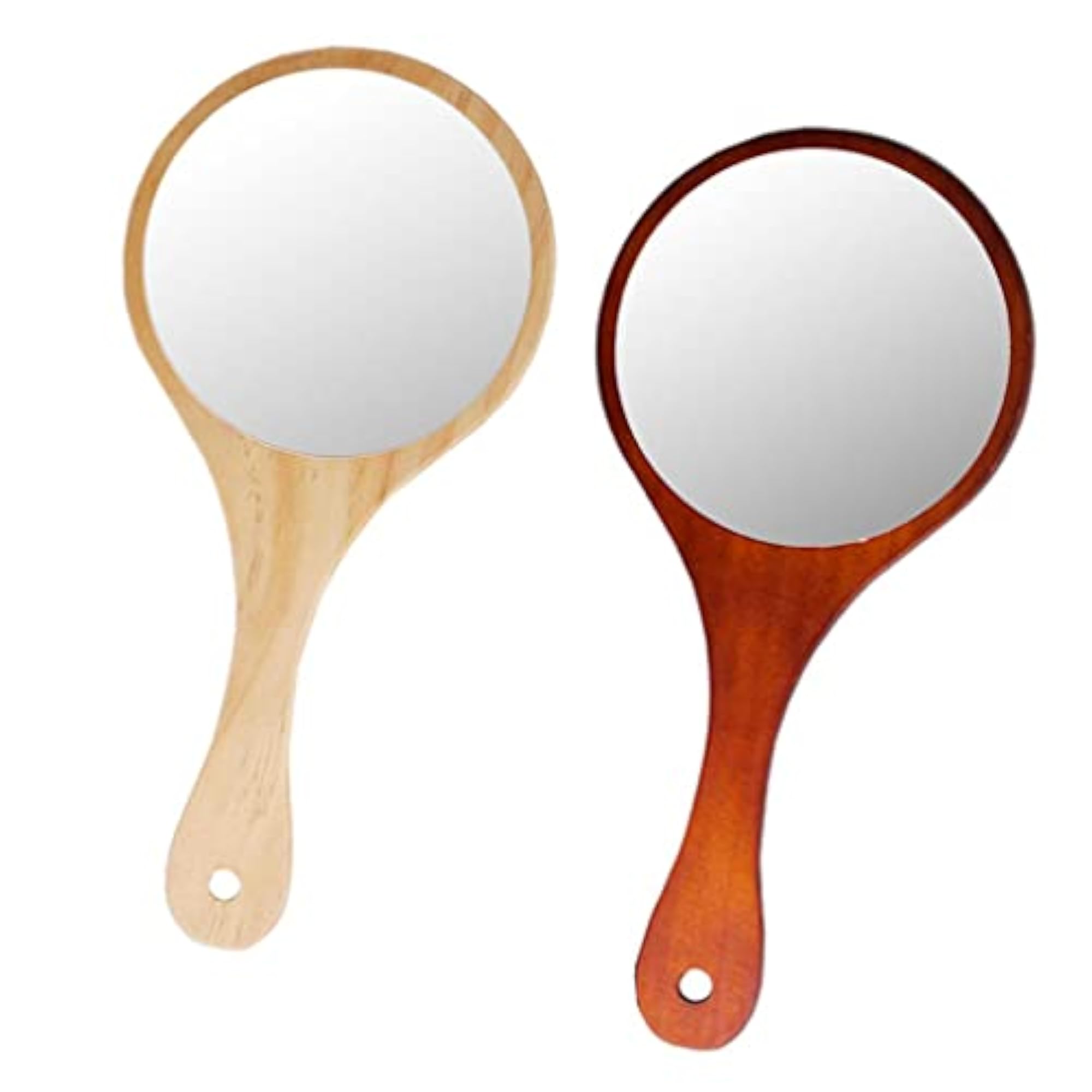 Portable Wooden Hand Vanity Mirror with Handle for Home Travel
