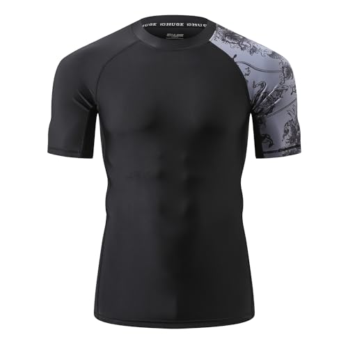HUGE SPORTS Men's Splice UV Sun Protection UPF 50+ Skins Rash Guard Short Sleeves2