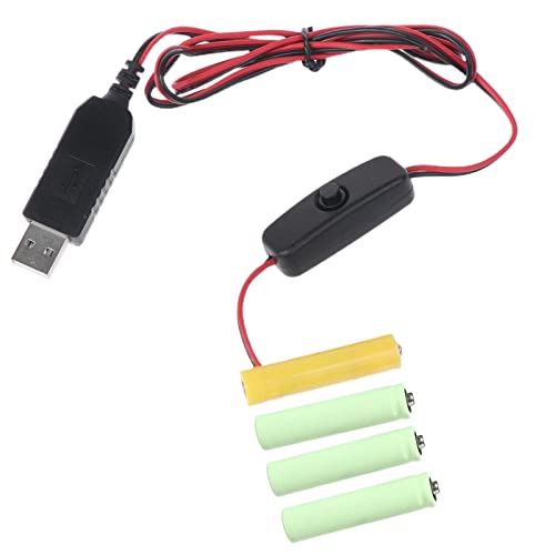 USB to 6V AAA Battery Eliminator Replace 4Pcs AAA Battery for 6V Powered Supply Cable Cord with Switch Dummy Battery